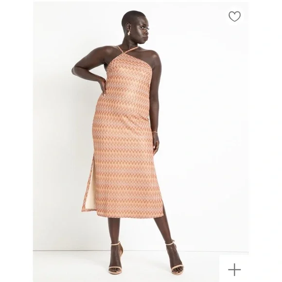 Eloquii Zigzag Midi Dress in Orange and Cream - Picture 3 of 10